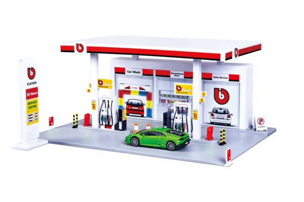 Burago Bensa-asema 1:43 ja yksi auto