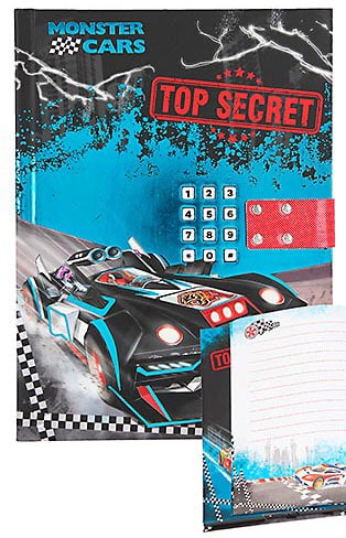 Monster Cars Top Secret päiväkirja numerokoodi -lukolla