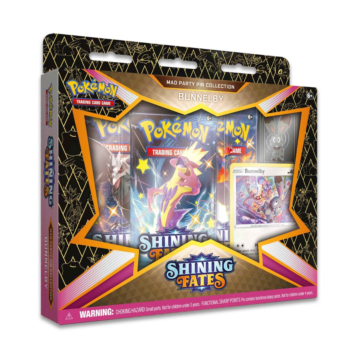 Pokémon TCG; Shining Fates Mad Party Pin Collection Bunnelby keräilykorttipakkaus