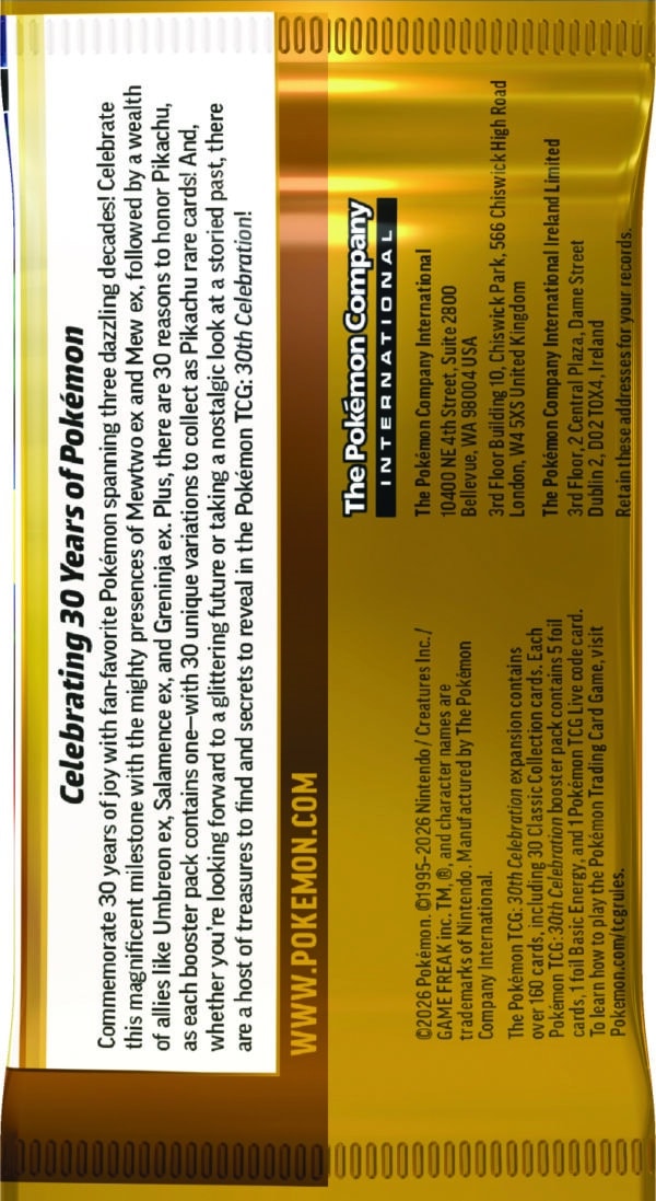 Pokémon TCG: 30th Celebration -boosteripakkaus 6 Pokémon TCG: 30th Celebration -boosteripakkaus-muksumassi.fi