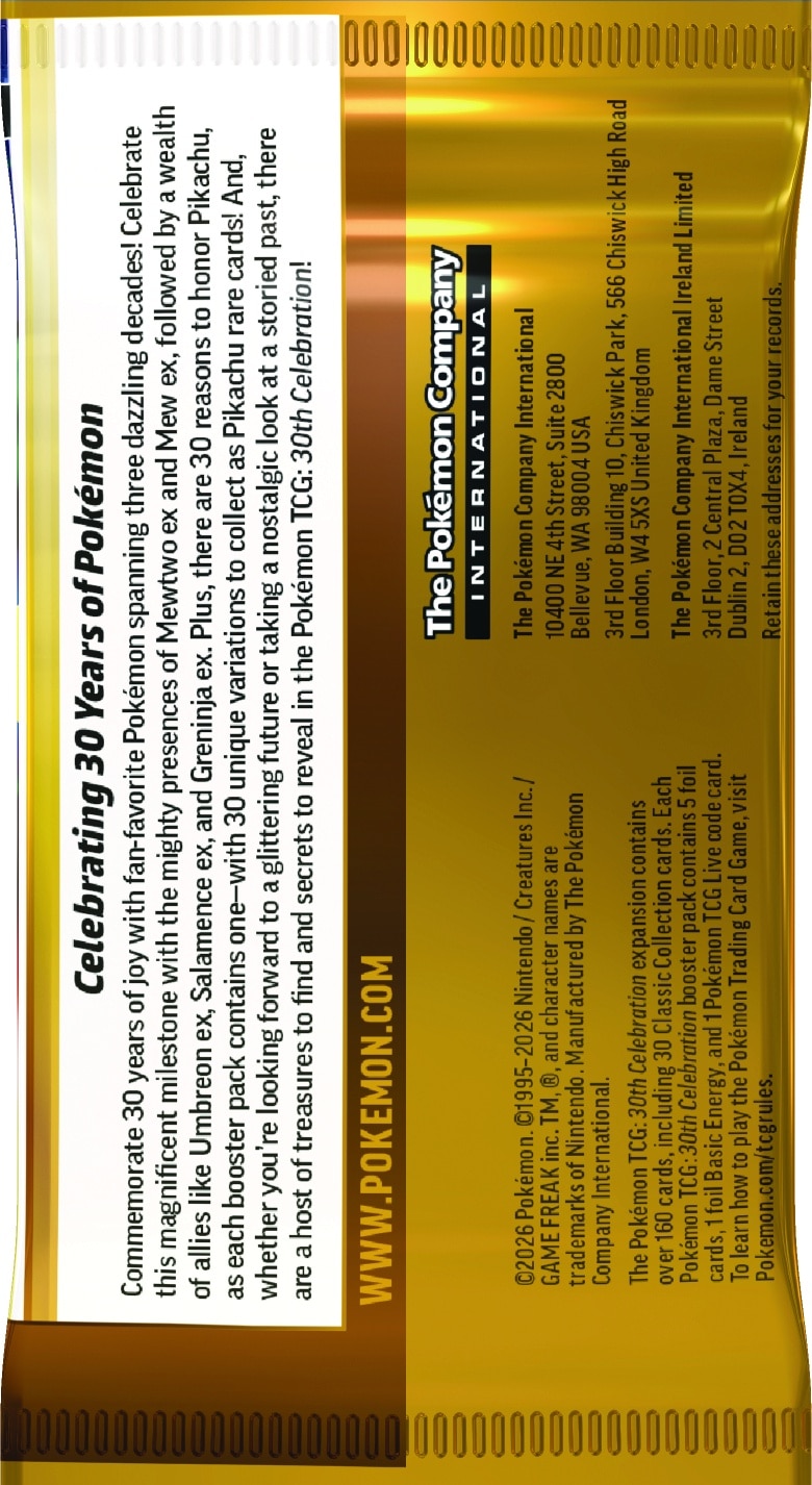 Pokémon TCG: 30th Celebration -boosteripakkaus 2 Pokémon TCG: 30th Celebration -boosteripakkaus-muksumassi.fi